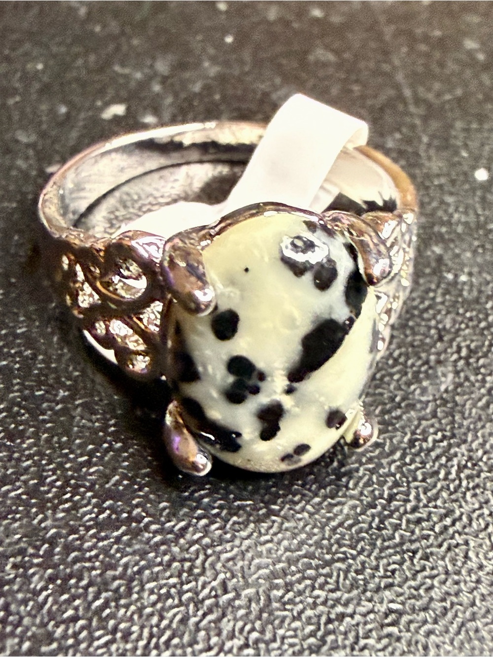 Dalmatian Jasper Silver-Tone Statement Ring - White & Black